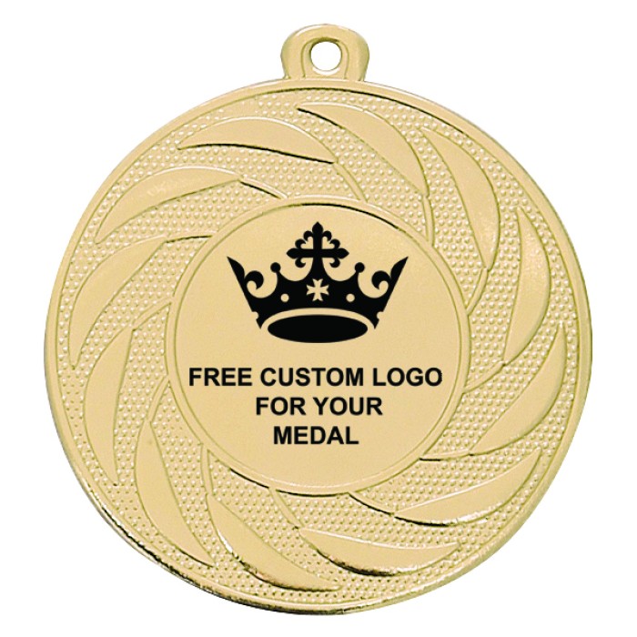 PACK OF 100 BULK BUY 50MM GOLD MEDALS, RIBBON AND CUSTOM LOGO **AMAZING VALUE**